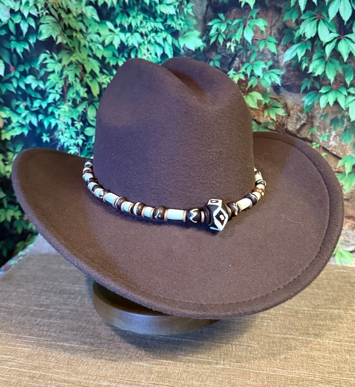 The Dylan - Bone Beaded Hatband - Copper Accents