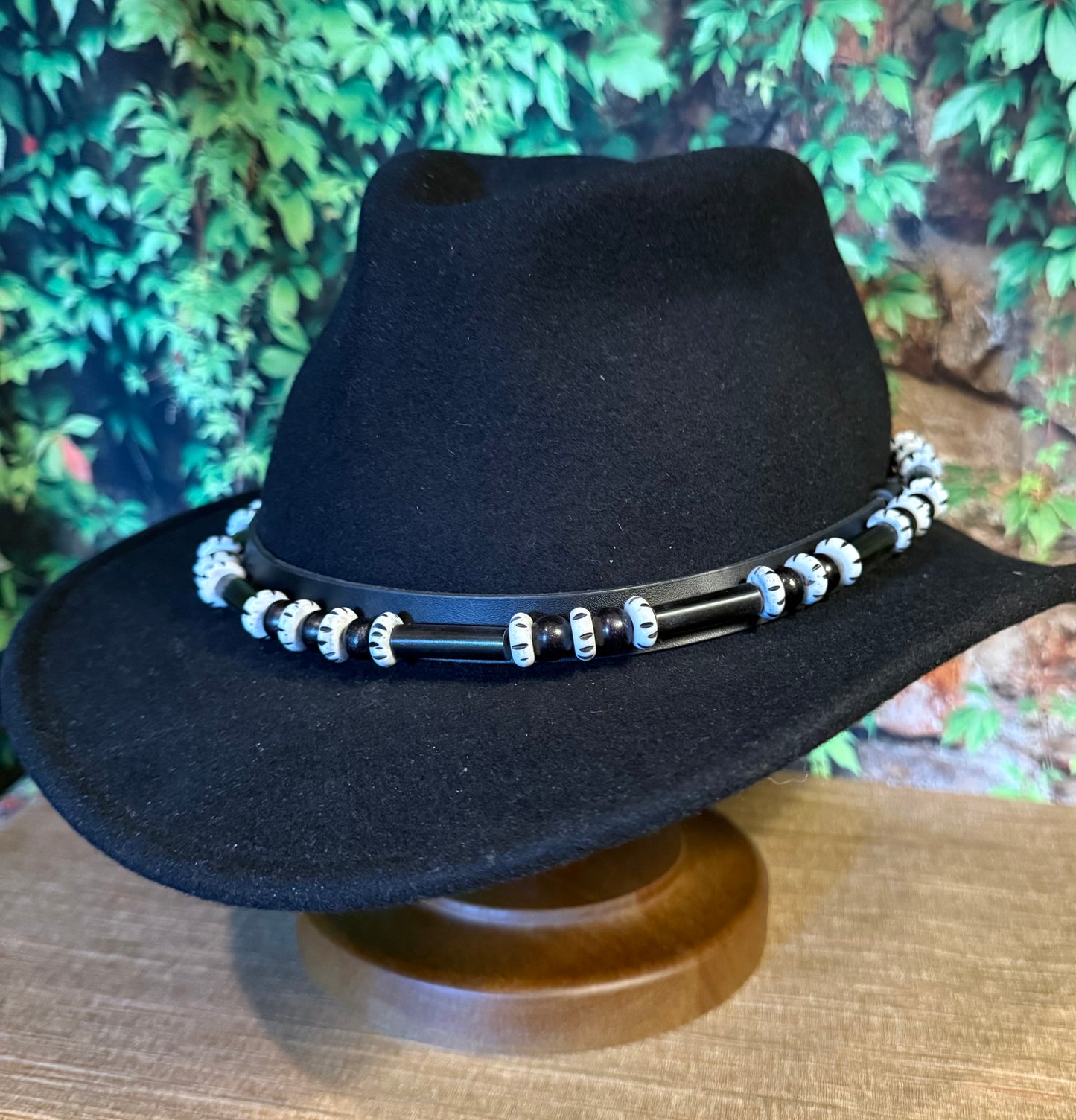 The Guthrie - Bone Beaded Hatband - Black and Grey