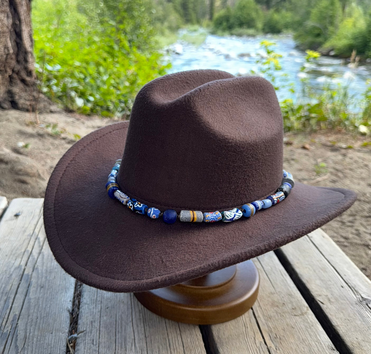 The Linda - XL Handcrafted Fair Trade Boho Hatband - Blues & Grays
