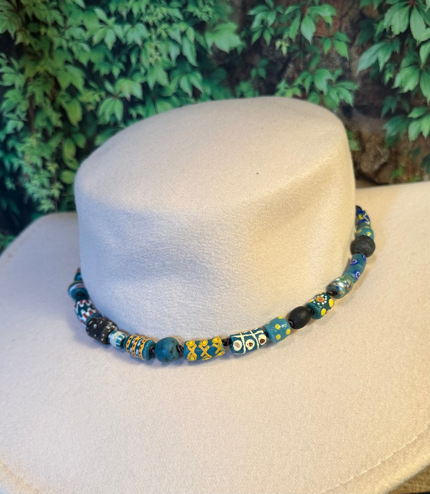 The Patricia - Handcrafted Fair Trade Recycled Glass Beaded Hatband - Teal