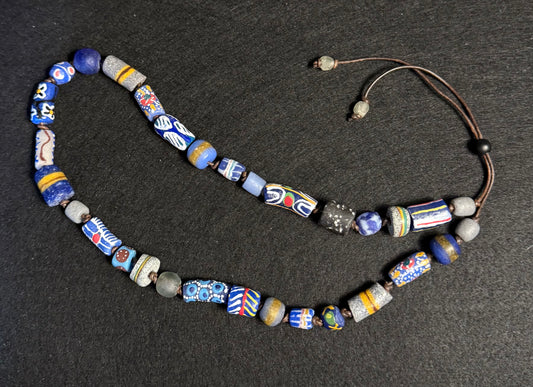 The Linda - XL Handcrafted Fair Trade Boho Hatband - Blues & Grays