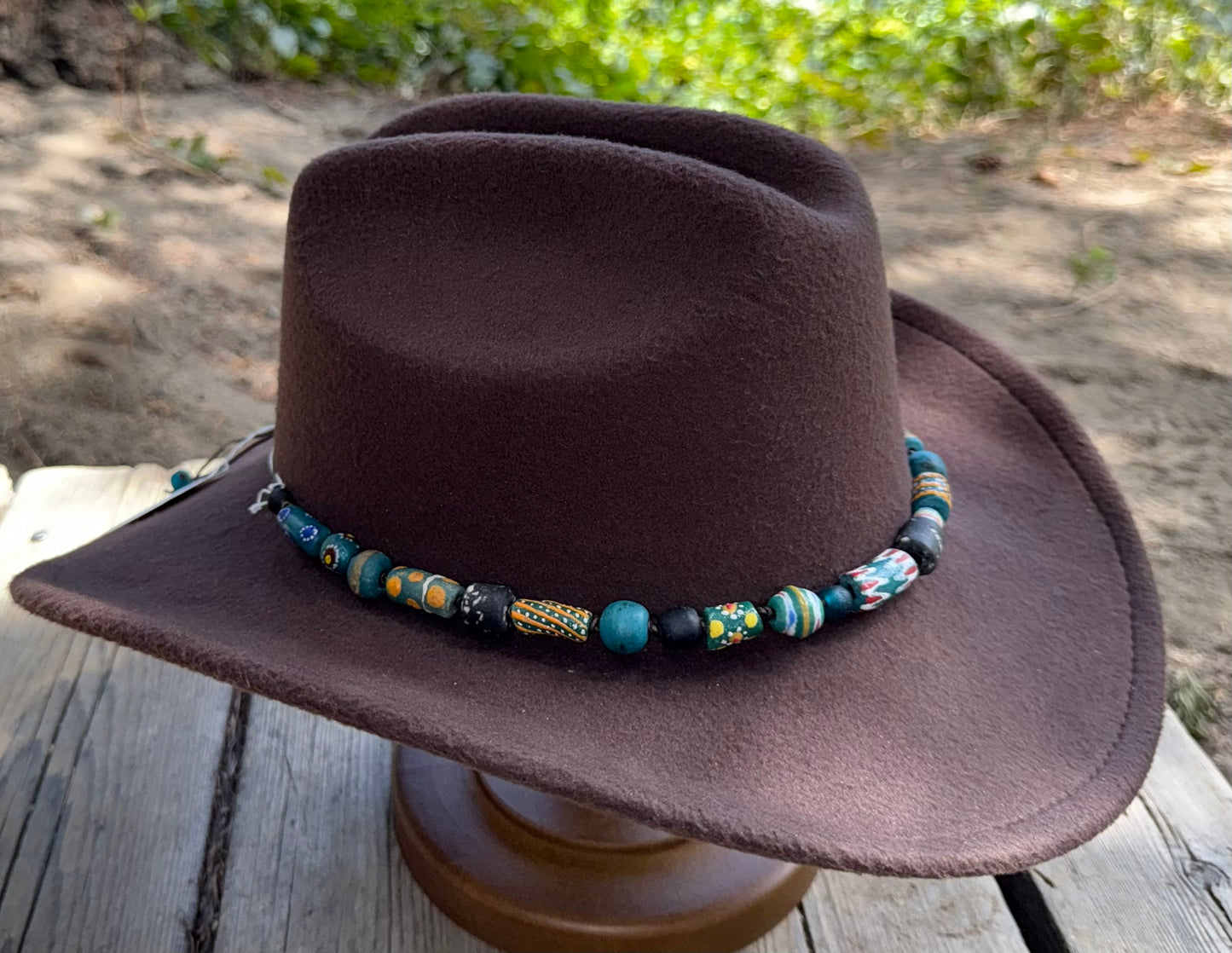 The Patricia - Handcrafted Fair Trade Recycled Glass Beaded Hatband - Teal