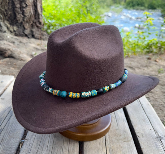 The Patricia - Handcrafted Fair Trade Recycled Glass Beaded Hatband - Teal